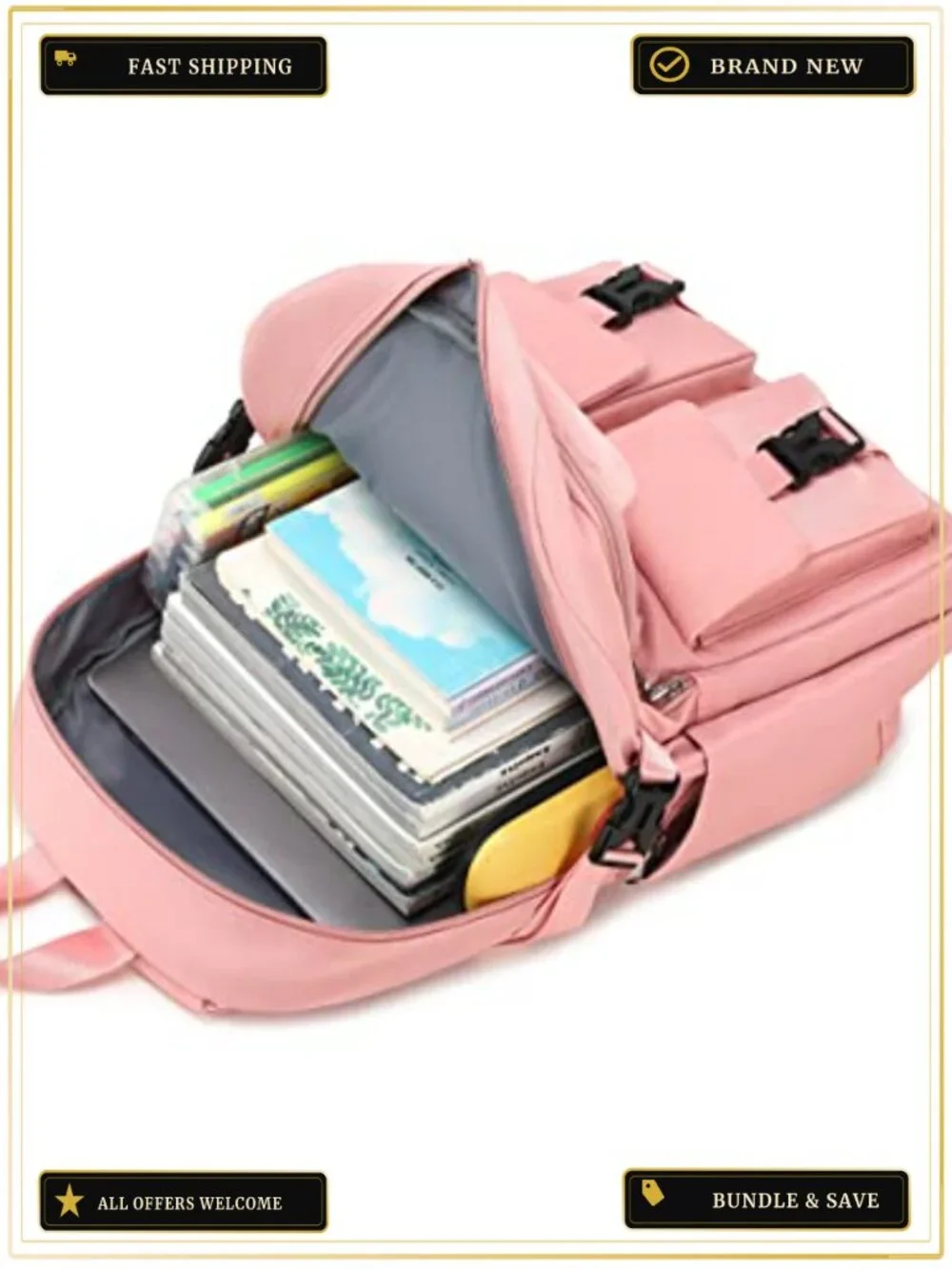 Waterproof 3-Piece School Backpack Set with Laptop Sleeve, Lunch Bag & Pencil